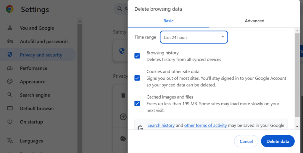 Clearing Browser Cache and Cookies
